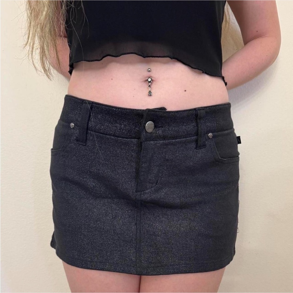 Tripp NYC Black & Silver Denim Mini Skirt